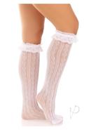 Leg Avenue Sweetheart Knit Knee Highs With Lace Ruffle Cuff...